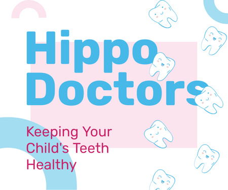 Kids Dental Clinic Ad Funny Cartoon Teeth Medium Rectangle Design Template