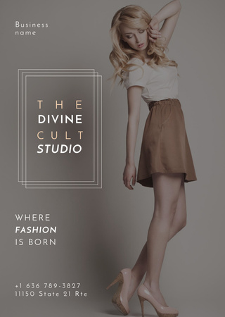 Fashion Studio Ad with Blonde Woman in Casual Clothes Flyer A6 Šablona návrhu