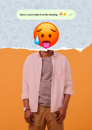 Funny Illustration of Hot Face Emoji with Male Body Poster Modelo de Design