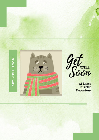 Get Well Soon Wishes with Sick Cat Postcard 5x7in Vertical Design Template