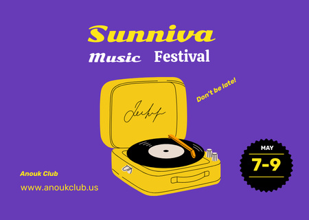 Designvorlage Musikfestival mit Vinyl-Player für Flyer A6 Horizontal