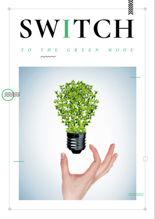 Eco-lamppu vihreillä lehdillä Flyer A6 Design Template