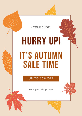Platilla de diseño Fall Sale Time Offer With Various Leaves Poster B2