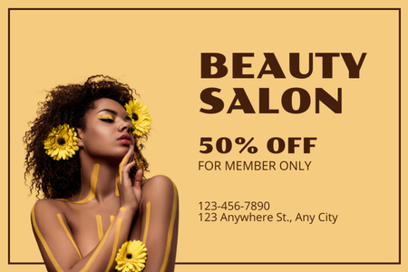 Beauty Salon Promotion with Attractive Woman with Bright Makeup Gift Certificate Design Template