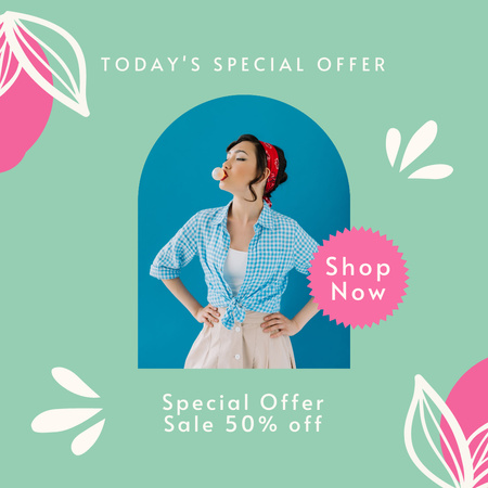 Sale Announcement of New Collection with Attractive with Pinup Girl Instagram Design Template
