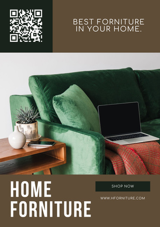 Kodin huonekalut Vihreä ja ruskea Poster Design Template