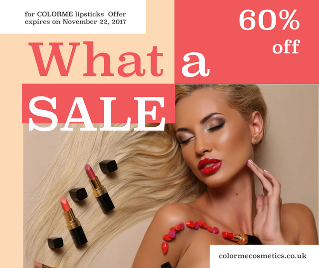 Platilla de diseño Cosmetics Sale Woman with Red Lipstick Facebook