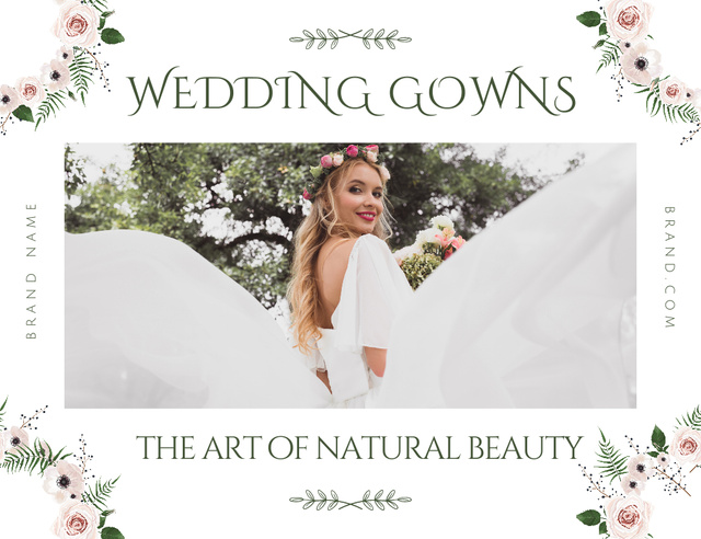 Ontwerpsjabloon van Thank You Card 5.5x4in Horizontal van Wedding Gowns Shop Ad in Floral Frame