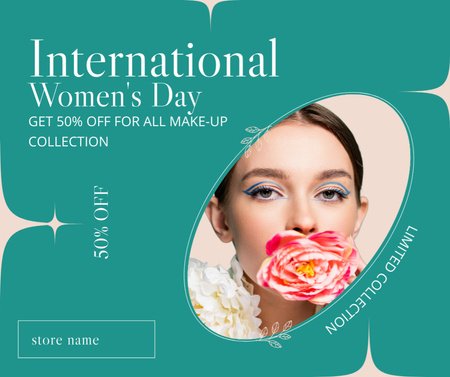 International Women's Day Greeting with Woman with Beautiful Flower Facebook Design Template