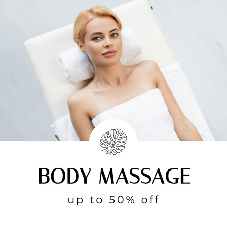 Body Massage Studio Ad with Young Woman Instagram Design Template