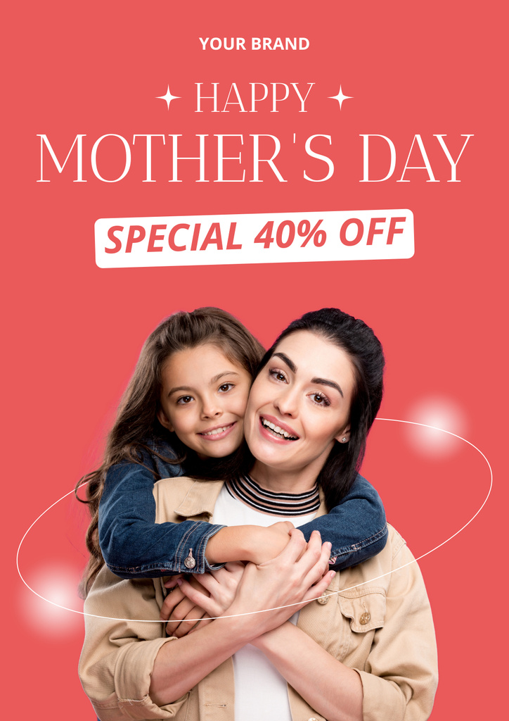Mother's Day Sale with Smiling Mom and Daughter Poster Design Template