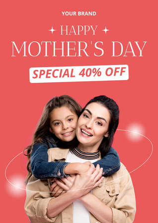 Platilla de diseño Mother's Day Sale with Smiling Mom and Daughter Poster