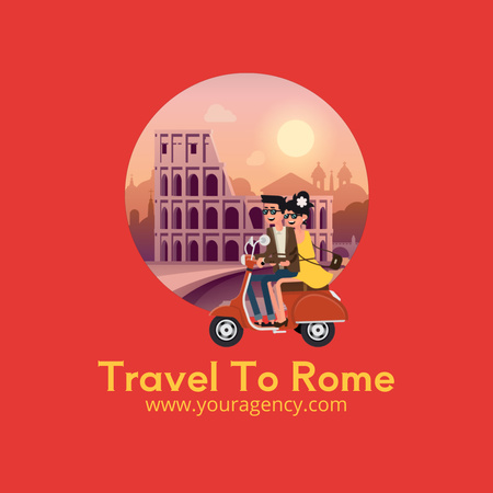 Ontwerpsjabloon van Animated Logo van Reis naar Rome op Red