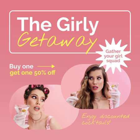 Platilla de diseño Girly Getaway With Cocktails At Half Price Animated Post