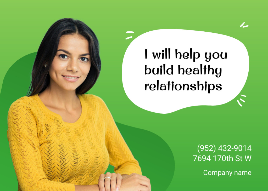Psychologist Therapy And Services For Healthy Relationships Offer Postcard 5x7in Design Template