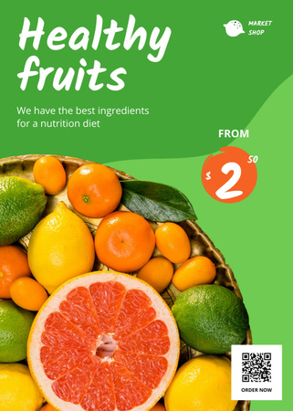 Grocery Store Ad with Healthy Fruit Flayer Design Template