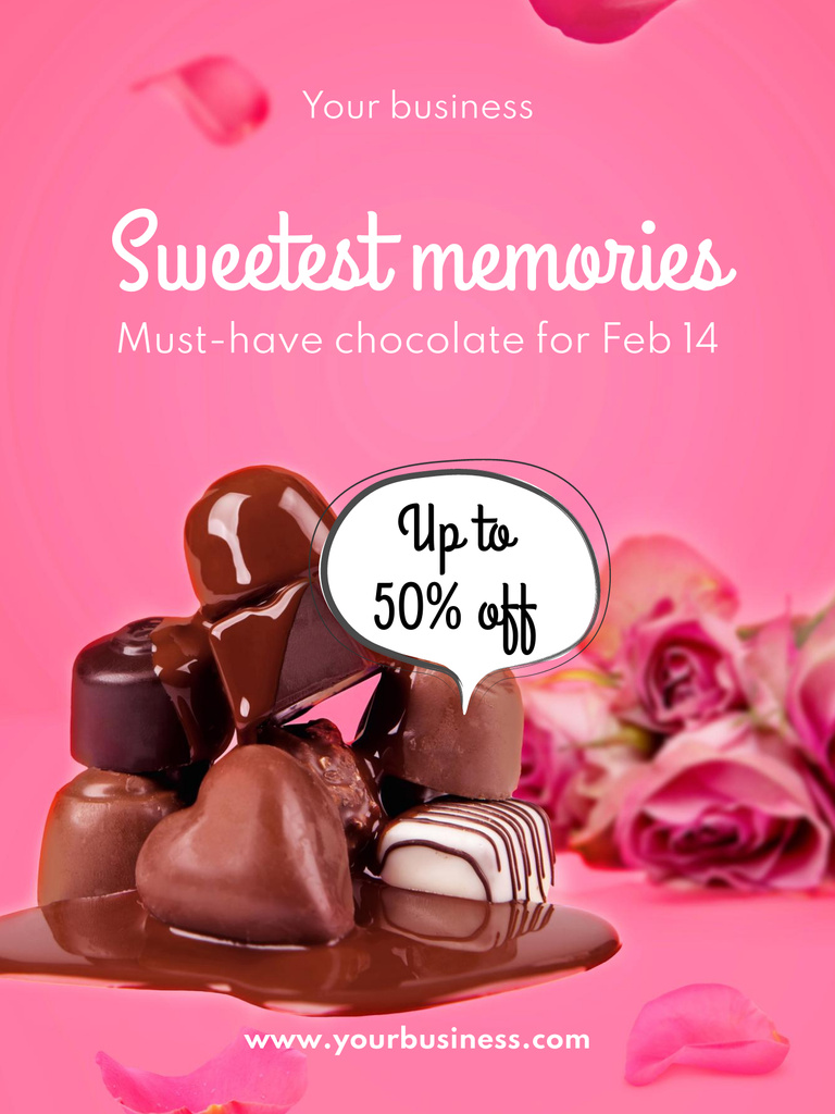 Chocolate Candies Discount Offer on Valentine's Day Poster US Tasarım Şablonu