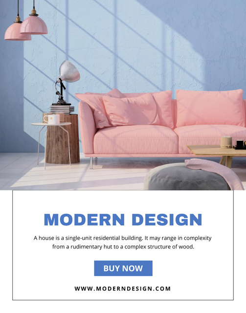 Modèle de visuel Real Estate Agency Ad with Modern Apartment And Pink Sofa - Poster 22x28in