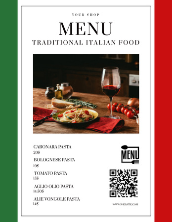 Template di design Proposta di cucina tradizionale italiana con calice di vino Menu 8.5x11in