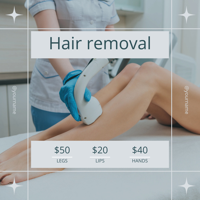 Offer Prices for Laser Hair Removal of Different Zones Instagram Πρότυπο σχεδίασης