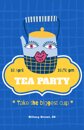 Funny Tea Party Announcement With Cute Character Teapot Invitation 5.5x8.5in Design Template