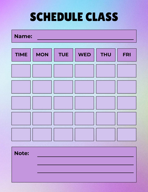 School Class Timetable in Purple Notepad 8.5x11in Tasarım Şablonu