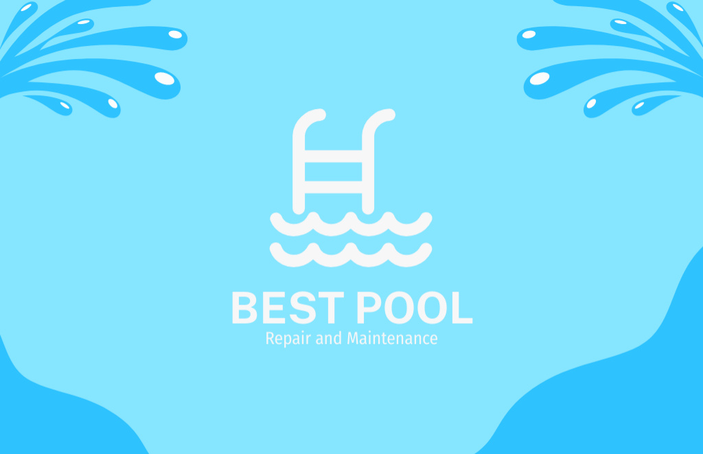 Emblem of Best Pool Installation Company Business Card 85x55mm Design Template