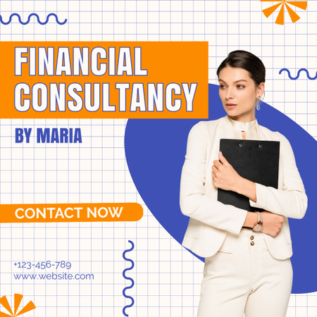 Offer of Financial Consulting with Confident Businesswoman LinkedIn post Design Template