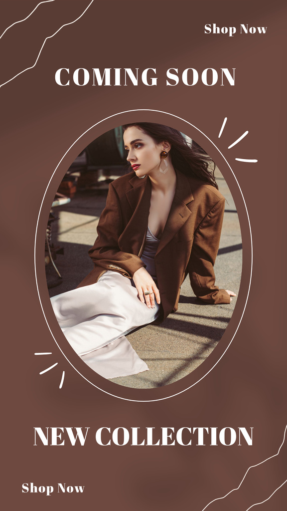 Designvorlage Ad of New Fashion Collection with Woman in Brown Jacket für Instagram Story