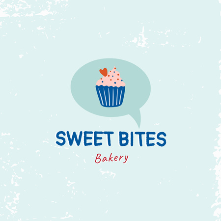 Bakery Ad with Sweet Cupcake with Cherry In Blue Logo Design Template