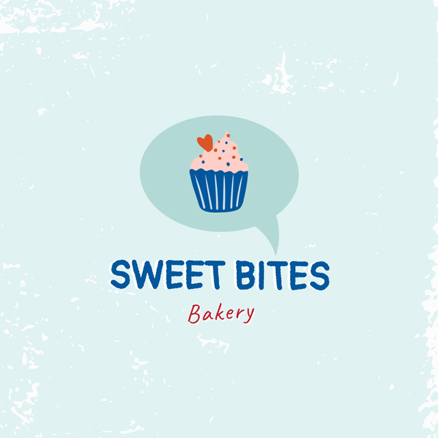 Bakery Ad with Sweet Cupcake with Cherry In Blue Logo Tasarım Şablonu
