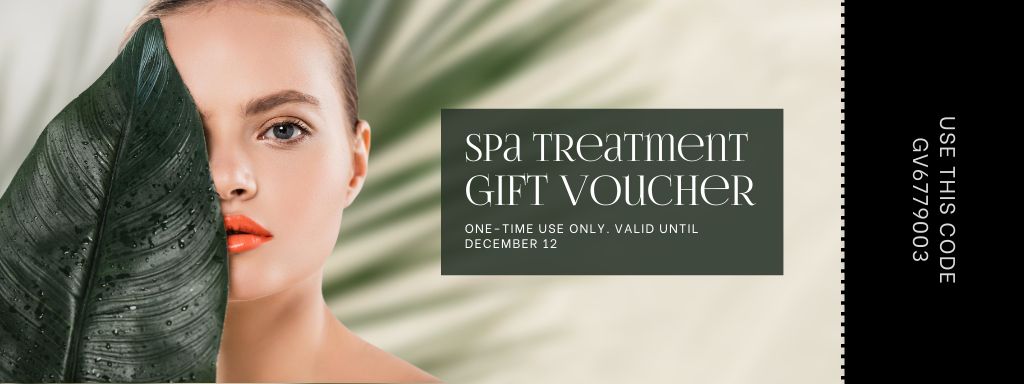 Spa Treatments Offer with Beautiful Woman Couponデザインテンプレート