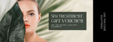  Gift Voucher for Spa Treatments with Beautiful Young Woman Coupon Design Template