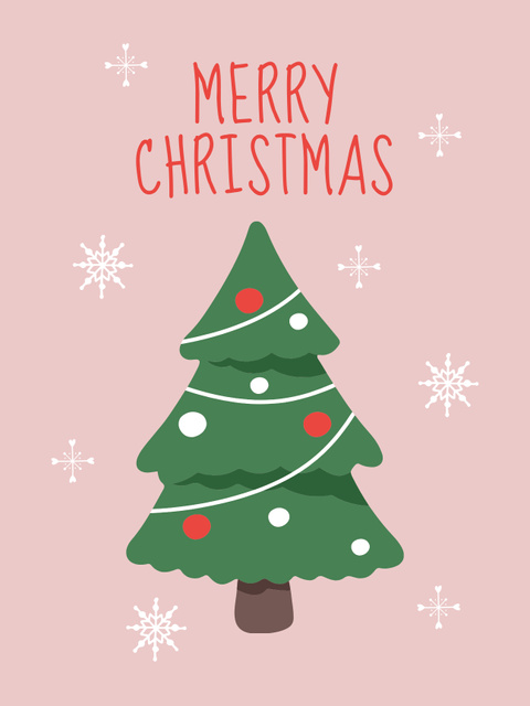 Merry Christmas Greetings with Beautiful New Year Tree Poster US Design Template