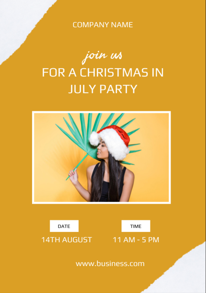  Christmas Party Announcement with Attractive Asian Woman in July Flyer A7 Modelo de Design