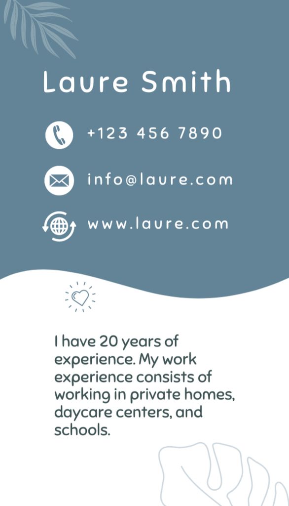 Ontwerpsjabloon van Business Card US Vertical van Experienced Babysitting Service Offer with Contact Details