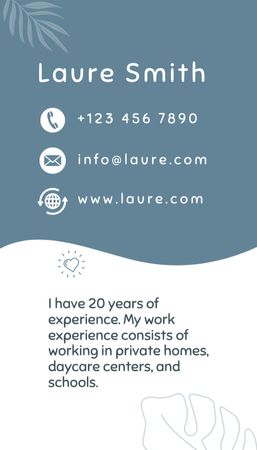 Modèle de visuel Experienced Babysitting Service Offer with Contact Details - Business Card US Vertical