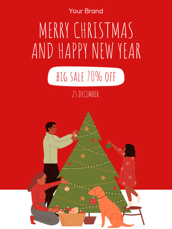 赤のクリスマスと新年のセール オファー Poster USデザインテンプレート