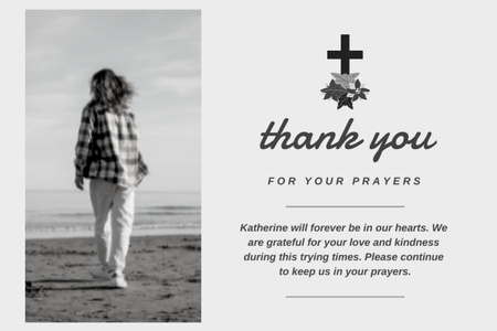 Funeral Thank You Card with Photo and Cross Postcard 4x6in Design Template