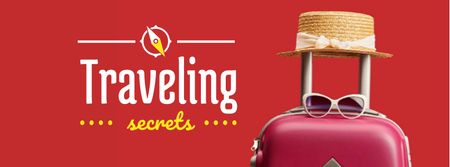 Travelling Inspiration Suitcase and Hat in Red Facebook cover Design Template