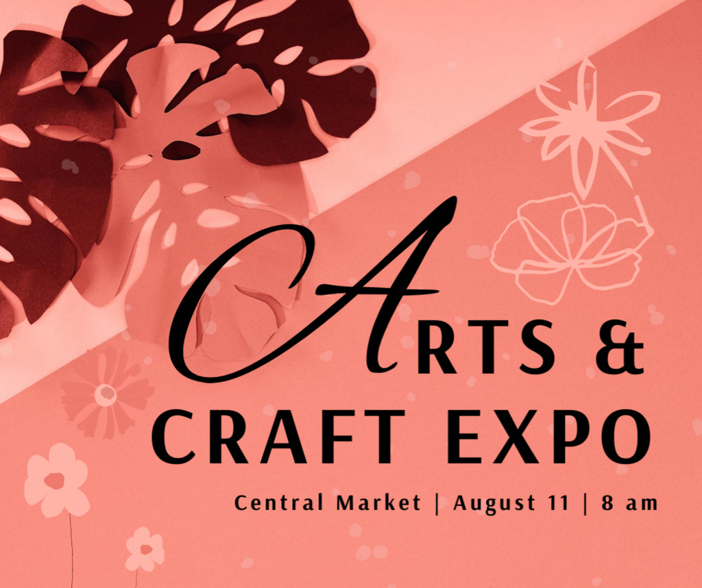 Arts And Crafts Expo Announcement With Floral Illustration Facebook Modelo de Design