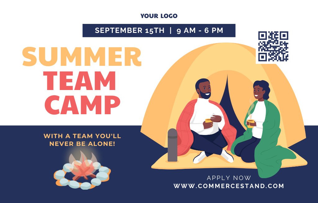 Outdoor Summer Team Camp Invitation 4.6x7.2in Horizontal Design Template