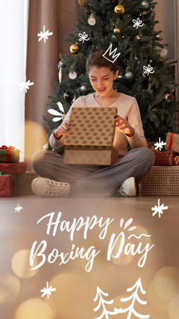 Little Girl with Festive Gift under Christmas Tree Instagram Story Design Template