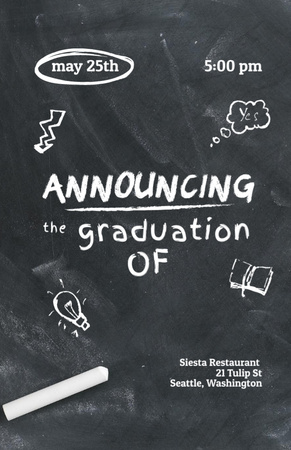 Graduation Announcement With Drawings On Blackboard Invitation 5.5x8.5in Design Template