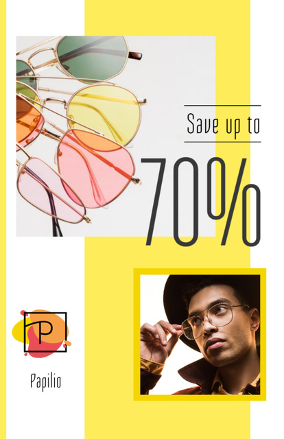 Sunglasses Promotion with Stylish Handsome Man Flyer 5.5x8.5in Design Template