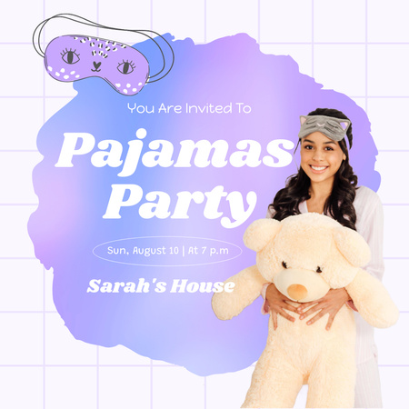 Pajama Party Invitation with Young Woman Instagram tervezősablon