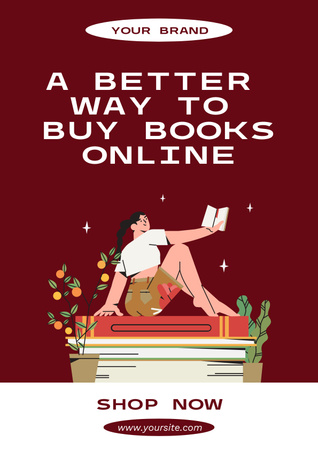 Online Sale Ad with Woman Reading Book Poster Design Template