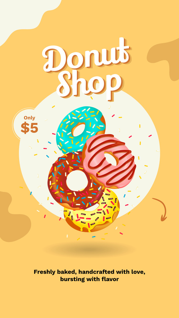Doughnut Shop Ad in Yellow Instagram Story Tasarım Şablonu