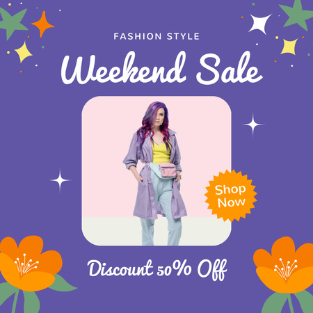 Platilla de diseño Fashion Ad with Woman in Stylish Outfit in Purple Frame Instagram