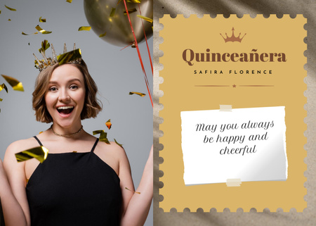 Happy Young Woman Celebrating Quinceañera Postcard 5x7in tervezősablon